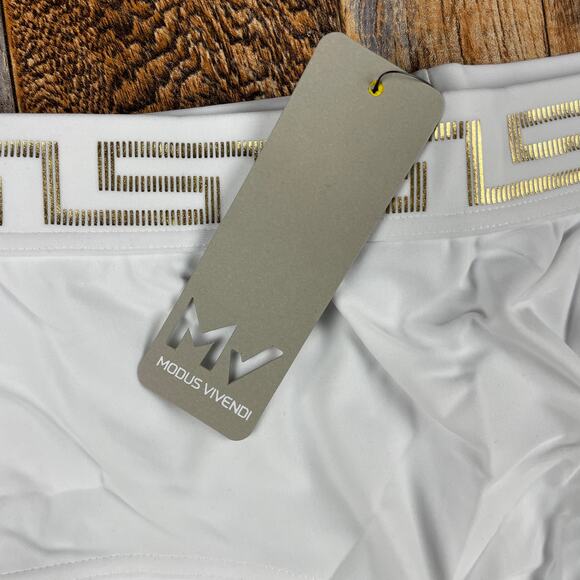 Modus Vivendi Mens Medium White Gold Polyamide Elastane Glam Meander Trunk Boxer - Picture 2 of 15